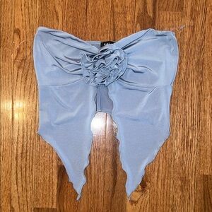 Blue Blush Blue Butterfly Ruffled Crop Strapless Blouse Women’s Size Medium